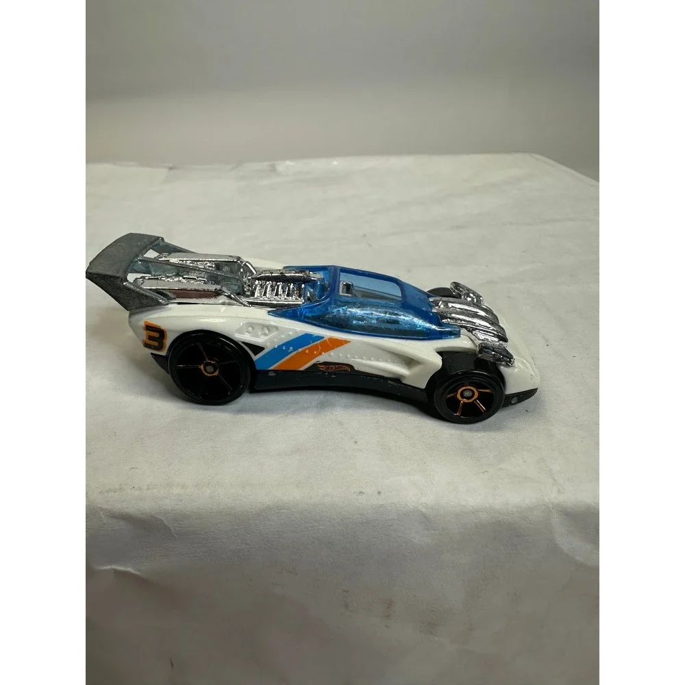 Hot Wheels Flathead Fury White‎ Blue Orange Race Car Toy Diecast Metal